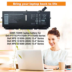 Batería de Repuesto 722KK para Dell XPS 13 9300 9310 9380 (2020) P117G002 P117G001 P117G - BOWEIRUI