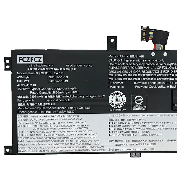 Batería de Repuesto L21C4PG1 para Lenovo ThinkPad L13 Gen 3 / L13 Gen 4 / - FCZFCZ 2