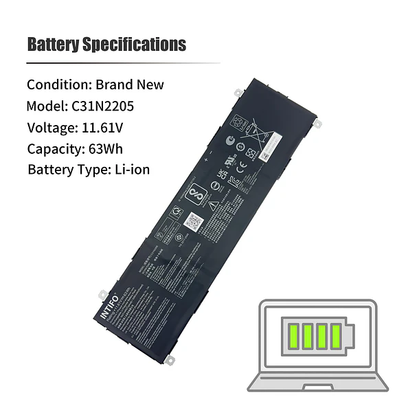 Batería de Repuesto C31N2205 para ASUS Chromebook Vibe CX34 Flip CX3401FBA CM3401FFA CM3401-R3128BL CX9 CX9400CEA-DS566T - INTIFO 3