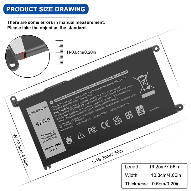 Batería de Repuesto YRDD6 para Dell inspiron 15 3000 Series 3583 3593 3582 3584 3501,inspiron 4
