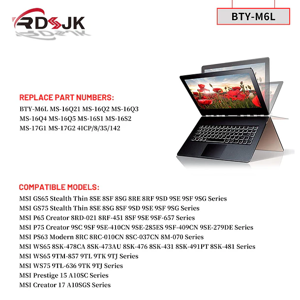Batería de Repuesto BTY-M6L para MSI GS65 GS75 Stealth Thin 8SE 8SF 8SG 9SD 9SE 3