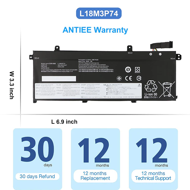 Batería de Repuesto L18M3P74 para Lenovo ThinkPad T490 T495 P43S 6