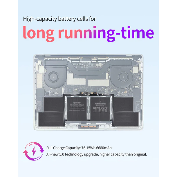 Batería de Repuesto A1820 para MacBook Pro A1707 (2016, 2017) 15-Inch - ASMARK 5