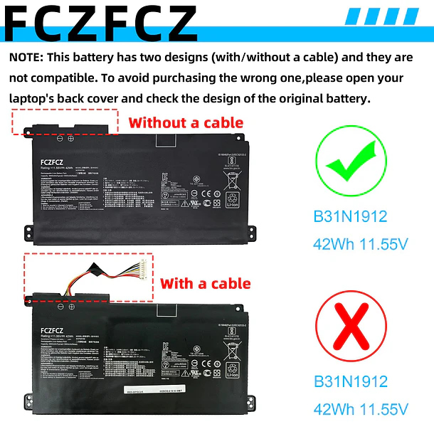 Batería de Repuesto B31N1912 para Asus VivoBook E410MA L410MA E410KA E510KA F414MA L510MA R522MA E510MA - FCZFCZ 3