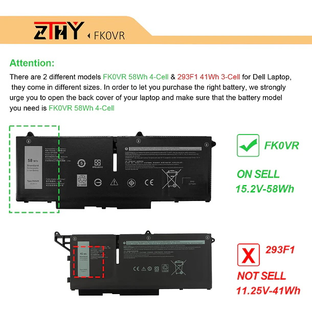 Batería de Repuesto FK0VR para Dell Latitude 5330 5430 4