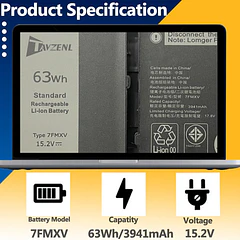 Batería de Repuesto JPFMR para Dell Latitude 7520 7420 7320 5320/7420 7320 5320 2-in-1 Series - TAVZENL