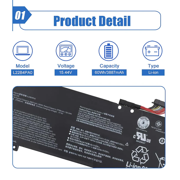Batería de Repuesto L22B4PA0 para Lenovo Legion Slim 5 16APH8 16IRH8 Series 5B11K38530 SB11K38532 5B11K38526 - Dentsing 2