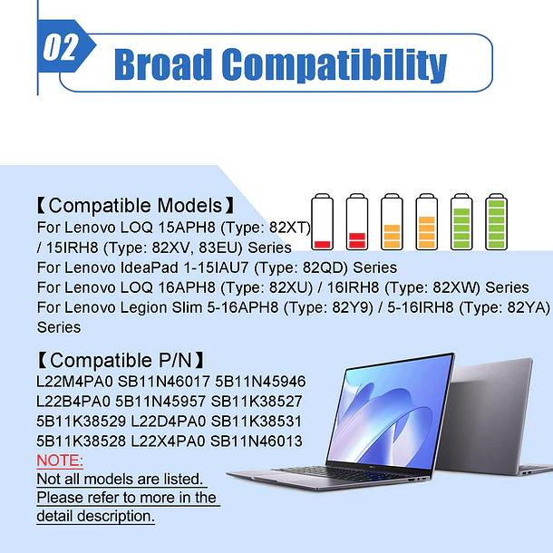 Batería de Repuesto L22B4PA0 para Lenovo Legion Slim 5 16APH8 16IRH8 Series 5B11K38530 SB11K38532 5B11K38526 - Dentsing 3