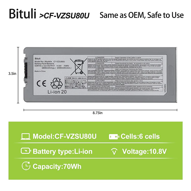 Batería de Repuesto CF-VZSU80U para Panasonic CF-C2 Toughbook Tablet PC Series Notebook CF-VZSU83U CF-VZSU82U CF-C2AECCHCE - Bituli 2