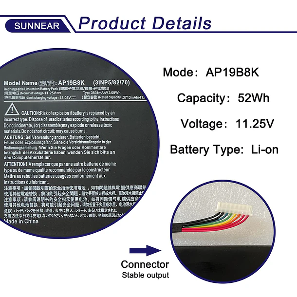 Batería de Repuesto AP19B8K para Acer Aspire A315-23 A315-58 A317-52 A317-53 A514-53 A515-56 Swift 3 - SUNNEAR 2