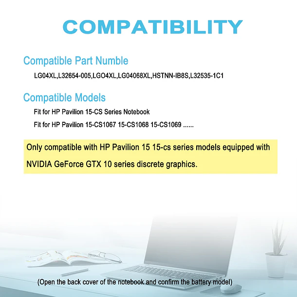 Batería de Repuesto LG04XL para HP Pavilion 15-CS 15-cs1067 15-cs1068 15-cs1069 Series Notebook LGO4XL LG04068XL - TAICROWNE 5