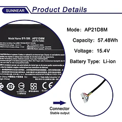 Batería de Repuesto AP21D8M para Acer Nitro 5 AN515 N20C1 Nitro V 15 ANV15