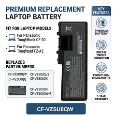 Batería de Repuesto CF-VZSU0QW para Panasonic Toughbook CF-20 & Toughpad FZ-A2 CF-VEK20 Series, CF-20A0205NG FZ-A2A203CA3, - Mozzoom