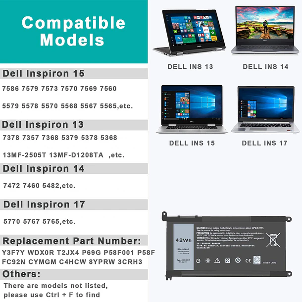 Batería de Repuesto WDX0R para dell Inspiron 15 5565 5567 5568 5578 7560 7570 7579 - SLE-TECH 3