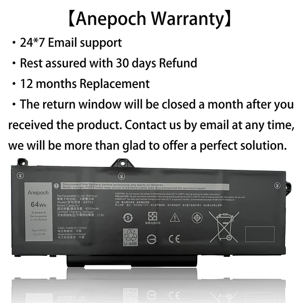 Batería de Repuesto GRT01 para Dell Latitude 5421 5431 5521 5531 Precision 3470 3561 3571 - Anepoch 2