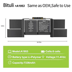 Batería de Repuesto 33YDH para MacBook Pro A1990 (Mid 2018 2019) MacBook Pro 15" EMC - Bituli