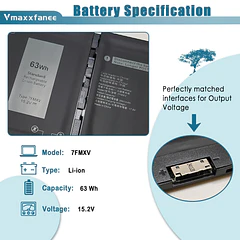 Batería de Repuesto 7FMXV para Dell Latitude 7320 7420 7520 5320 Latitude (7320 7420 5320) - Vmaxxfanee