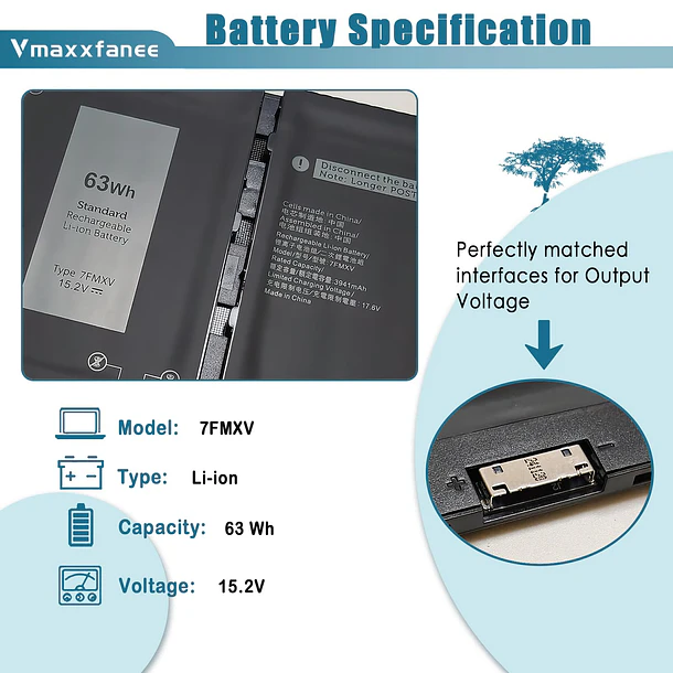 Batería de Repuesto 7FMXV para Dell Latitude 7320 7420 7520 5320 Latitude (7320 7420 5320) - Vmaxxfanee 2