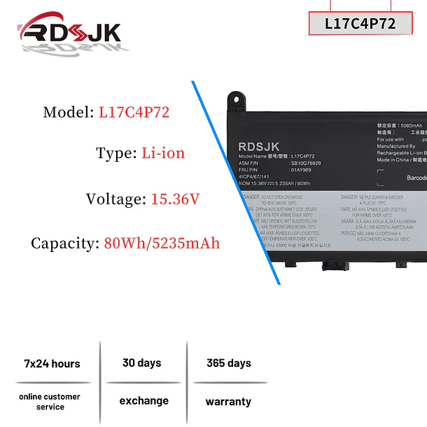 Batería de Repuesto L17C4P72 para Lenovo ThinkPad P1 X1 Extreme X1E YINSHI 2018 2019 1st 2