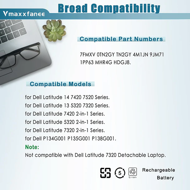 Batería de Repuesto 7FMXV para Dell Latitude 7320 7420 7520 5320 Latitude (7320 7420 5320) - Vmaxxfanee 4