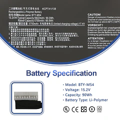 Batería de Repuesto BTY-M54 para MSI Creator Z16/Z17 Series