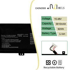 Batería de Repuesto NGGX5 para Asus ZenBook Pro Duo 15 OLED UX582 UX582L - MULS