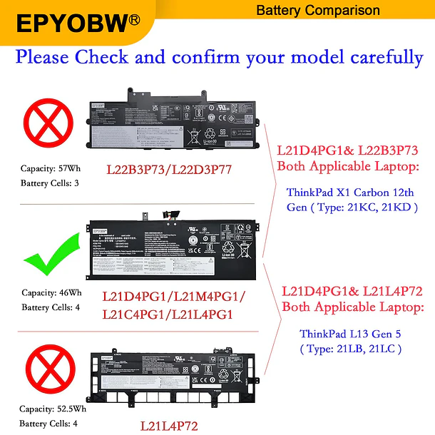Batería de Repuesto L21D4PG1 para Lenovo ThinkPad L13 Gen 3 / ThinkPad L13 Gen 4 - EPYOBW 3