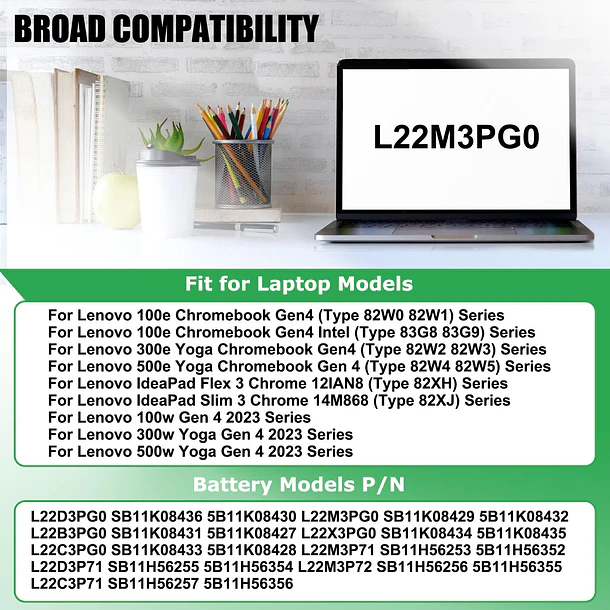 Batería de Repuesto L22M3PG0 para Lenovo 100e 300e 500e Yoga Chromebook Gen 4 IdeaPad Flex - RHKRKQN 3