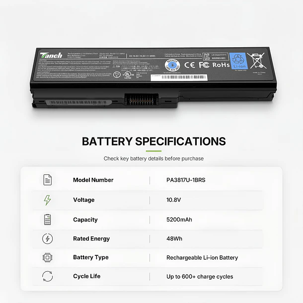 Batería de Repuesto PA3817U-1BRS para Toshiba Satellite C660 C650 C655 C655D C660D C650D C640 C665D - Tanch 2