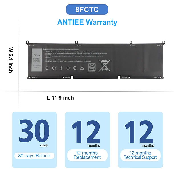 Batería de Repuesto 8FCTC para Dell Alienware M15 R3 R4 R5 R6 R7 M17 R3 6