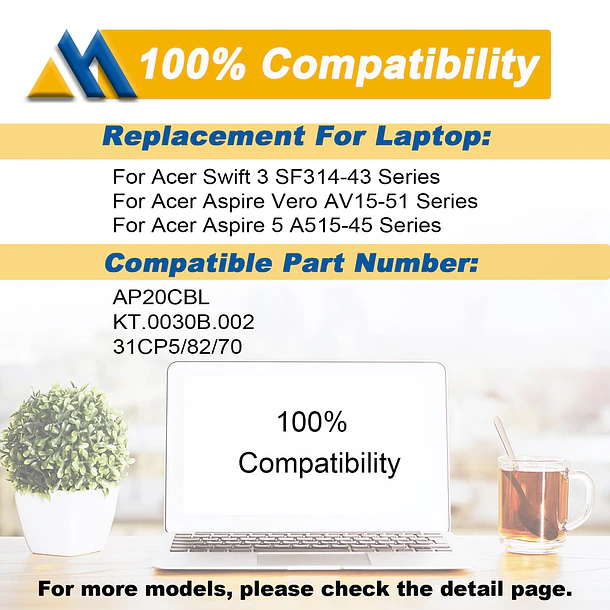 Batería de Repuesto AP20CBL para Acer Aspire 5 A515-45 A515-46 A515-56 A515-56T A515-56G Aspire 7 - Mobik 5