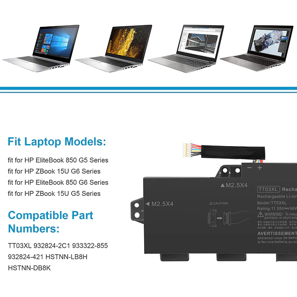 Batería de Repuesto TT03XL para HP EliteBook 850 G5, EliteBook 755 G5,EliteBook 850 G6,ZBook 15U 3