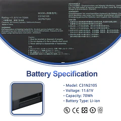 Batería de Repuesto C31N2105 para ASUS VivoBook 14X OLED X1403ZA / VivoBook S 16X