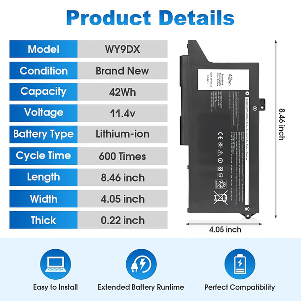 Batería de Repuesto WY9DX para Dell Latitude 14 5420 Latitude 15 5520 Precision 15 3560 - HXNYLS 3