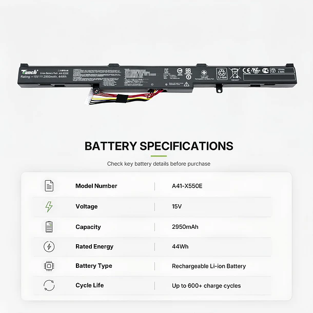 Batería de Repuesto A41-X550E para Asus A450J A450JF A450E X450 X450E X450J X450JF X550E X550Z - Tanch 2