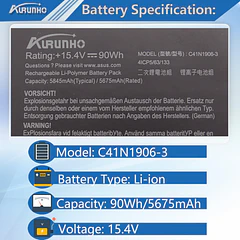 Batería de Repuesto JPFMR para ROG Zephyrus Duo 15 GX550 SE(GX551) Series 0B200-03590000 B0B200-03620000 4ICP5/63/133 - AURUNHO