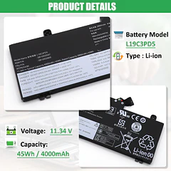 Batería de Repuesto L19M3PD5 para Lenovo ThinkPad E14 E15 2nd 3rd 4th Gen Series Notebook - RHKRKQN