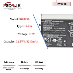 Batería de Repuesto SW02XL para HP X2 10-P018WM 10-P 10-P010NR 10-P011NF 10-P011NR 10-P013NS 210 G2 - RDSJ