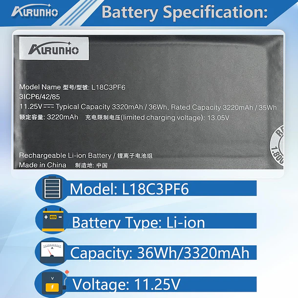 Batería de Repuesto L18C3PF6 para Lenovo IdeaPad S340 15IWL 15IML 15API S340 14API 14IIL 14IWL - AURUNHO 2