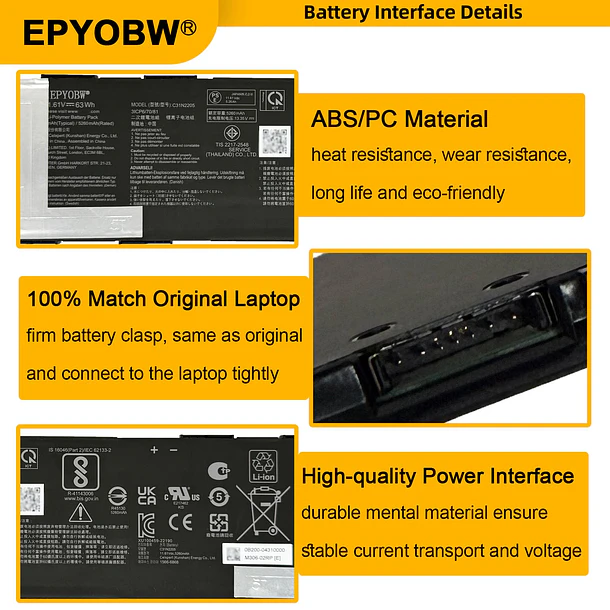 Batería de Repuesto C31N2205 para diversos equipos compatibles según modelo C31N2205 - EPYOBW 4