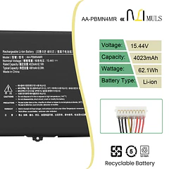 Batería de Repuesto AA-PBMN4MR para Samsung Galaxy Book Pro 360 13 NP930XDB - MULS