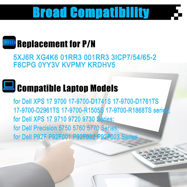 Batería de Repuesto para Dell XPS 17 9700 9710 9720 9730 Precision 5750 5760 - AOMKA 3
