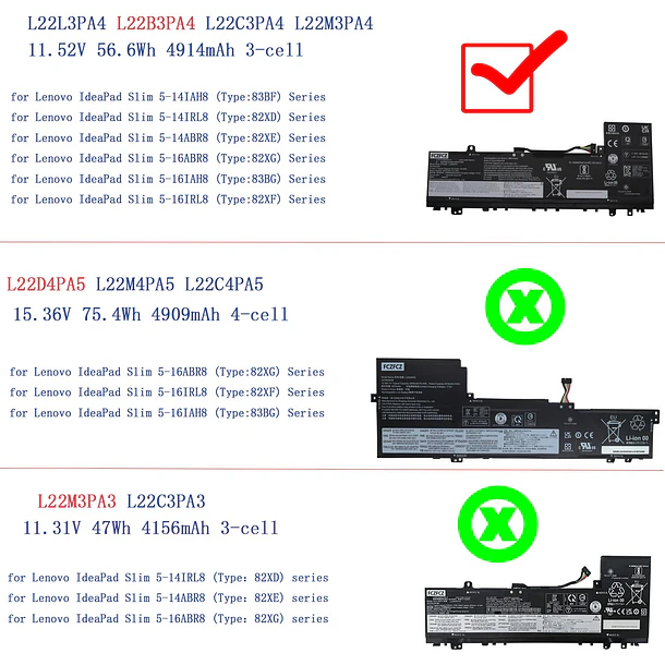 Batería de Repuesto L22B3PA4 para Lenovo deaPad Slim 5-14ABR8 5-14IAH8 5-14IRL8 5-16ABR8 5-16IAH8 5-16IRL8 Series - FCZFCZ 3