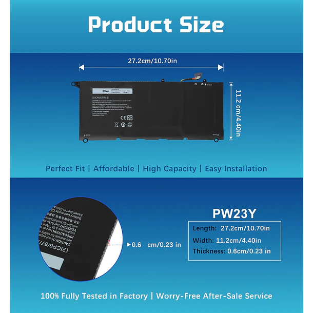 Batería de Repuesto PW23Y para Dell XPS 13 9360/2017/9360-D1605G/9360-D1605T Series, 7895mAh 60Wh 4-Cell Li-ion Ultrabook - GBLGBD 3