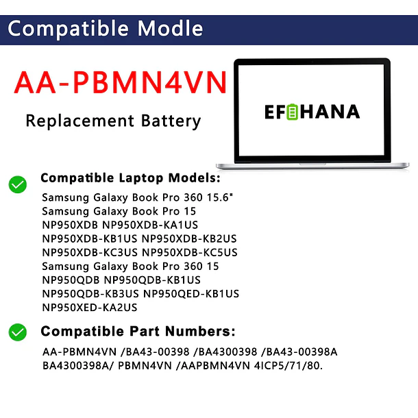 Batería de Repuesto AA-PBMN4VN para Samsung Galaxy Book Pro 360 15 NP950XDB-KA1US NP950XDB-KB1US NP950XDB-KC3US NP950XDB-KC5US - EFOHANA 3