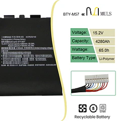 Batería de Repuesto BTY-M57 para MSI GP66 GP76 Leopard 10UE 10UG 10UH 11UE - MULS