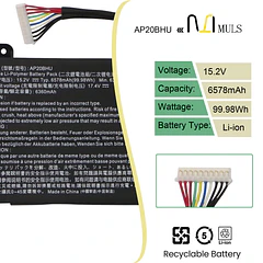 Batería de Repuesto AP20BHU para Acer Predator Triton 500 SE 16" PT516-51S PT516-52S