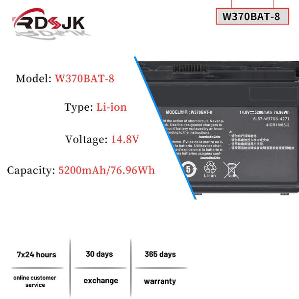Batería de Repuesto W370BAT-8 para diversos equipos compatibles según modelo W370BAT-8 - RDSJ 2