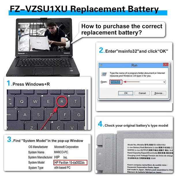 Batería de Repuesto CF-VZSU0PW para Pan-asonic Toughbook 40 Batteries 10.8V - Bituoer 5