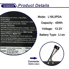 Batería de Repuesto L19L3PDA para Lenovo ThinkBook 14 G2 ITL are 14 G3 ACL 14 - SUNNEAR
